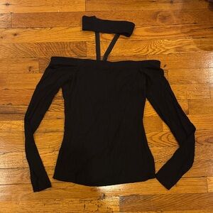 Bailey 44 Black Off-Shoulder with Zip Turtleneck Blouse